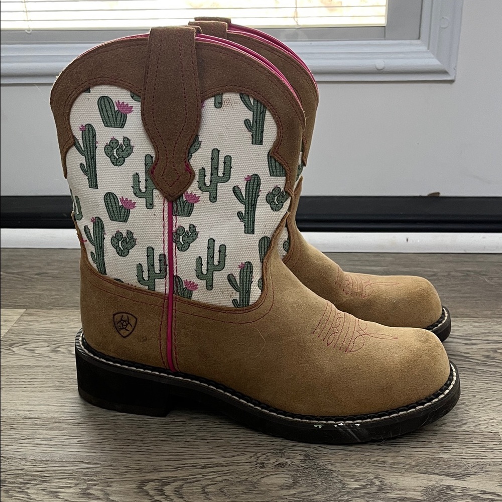 Ariat Tan and Pink Cactus Heeled Boots